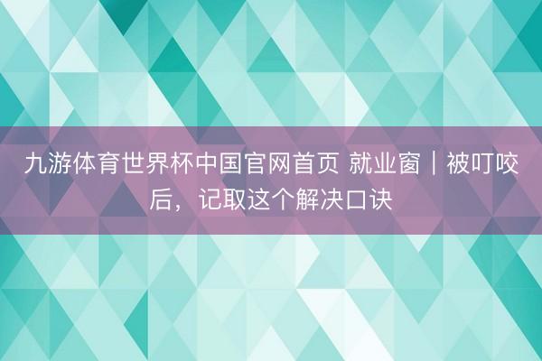 九游体育世界杯中国官网首页 就业窗|被叮咬后,记取这个解决口诀