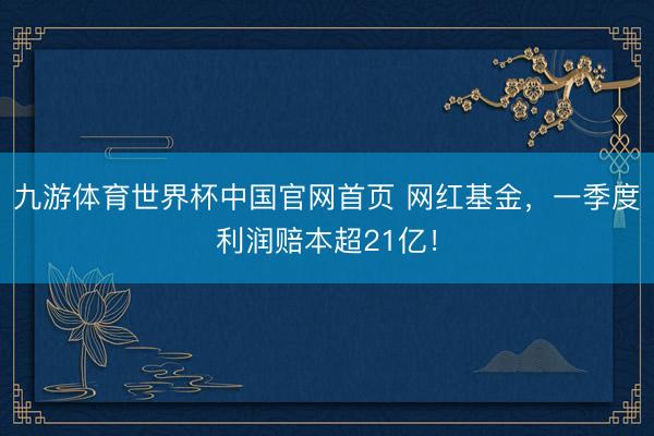 九游体育世界杯中国官网首页 网红基金，一季度利润赔本超21亿！