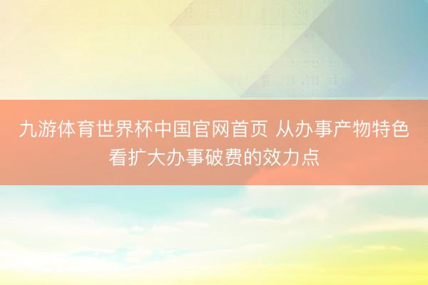 九游体育世界杯中国官网首页 从办事产物特色看扩大办事破费的效力点